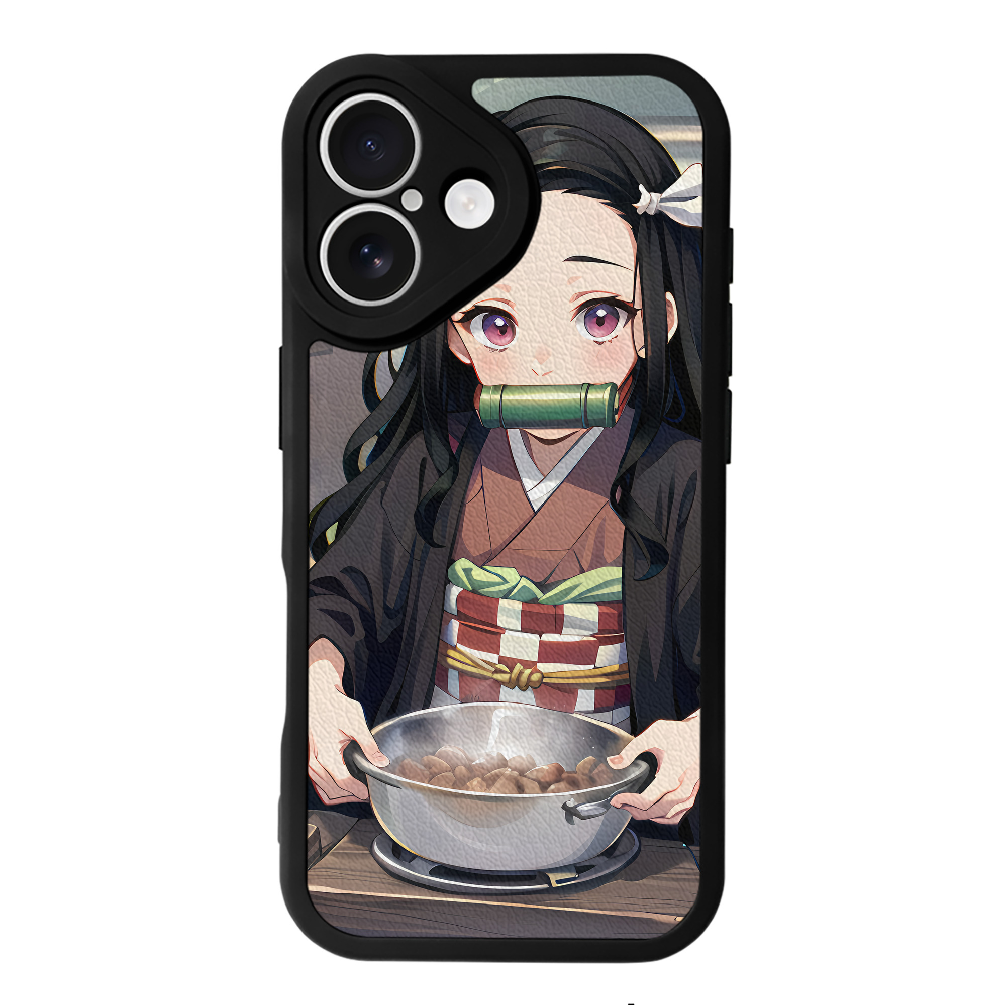 （画像用） 鬼滅の刃（きめつのやいば）竈門 禰󠄀豆子／かまど ねずこ Kamado Nezuko 【iPhone 16シリーズ対応】シリコンスマホケース（レザー調） 材質：シリコン